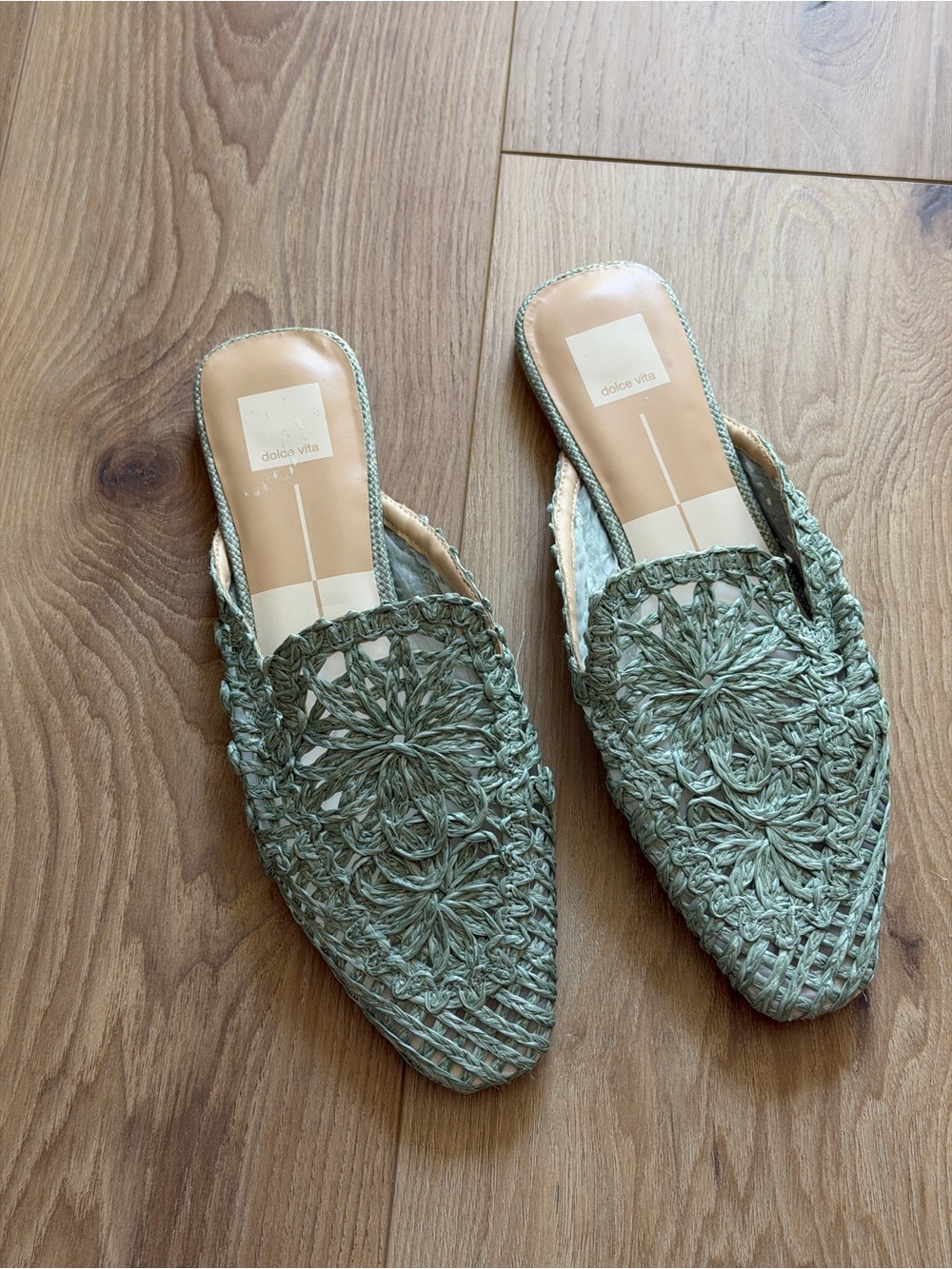 Dolce Vita Green Diya Light Sage Macrame Slip-On Mules